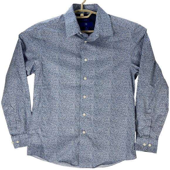 Egara Shirt Men Size M Blue Ditsy Floral Long Sleeve 100% Cotton Non Iron Preppy - Picture 1 of 5